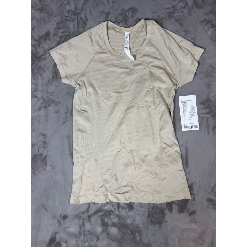 Lululemon Swiftly Tech Short Sleeve 2.0 Tan Beige Training Shirt LW3DFMS Size 10